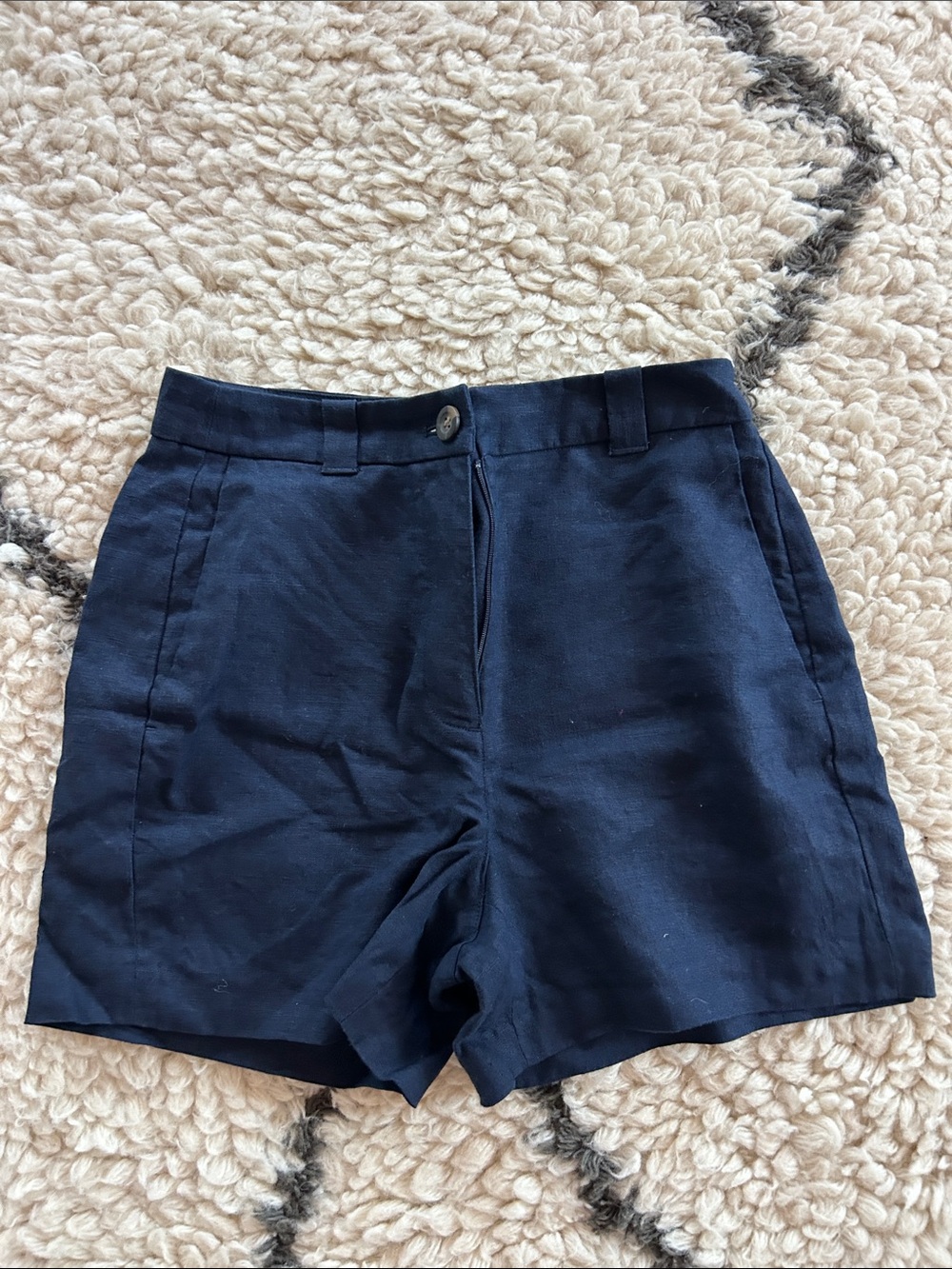 Boden Navy High-Waist Linen-Blend Shorts
